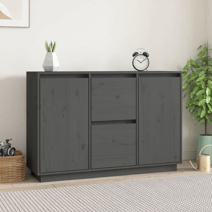 SALE 2025Meuble bas bahut vaisselier - Buffet Gris 111x34x75 cm - Bois massif de pin 24 68 Kg 8090