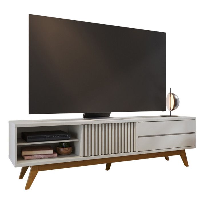 Meuble TV - VENEZA - 75 Pouces - Blanc Ecru - 1 Porte - 2 Tiroirs - 3 Niches Meuble TV - VENEZA - 75 Pouces - Blanc Ecru - 1 Porte - 2 Tiroirs - 3 Niches
