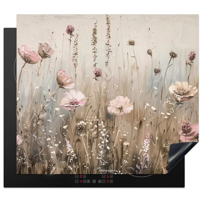 Protection Plaque Induction 60x52 Cm KitchenYeah Vintage Beige Fleurs - Tapis Cuisson Décoratif