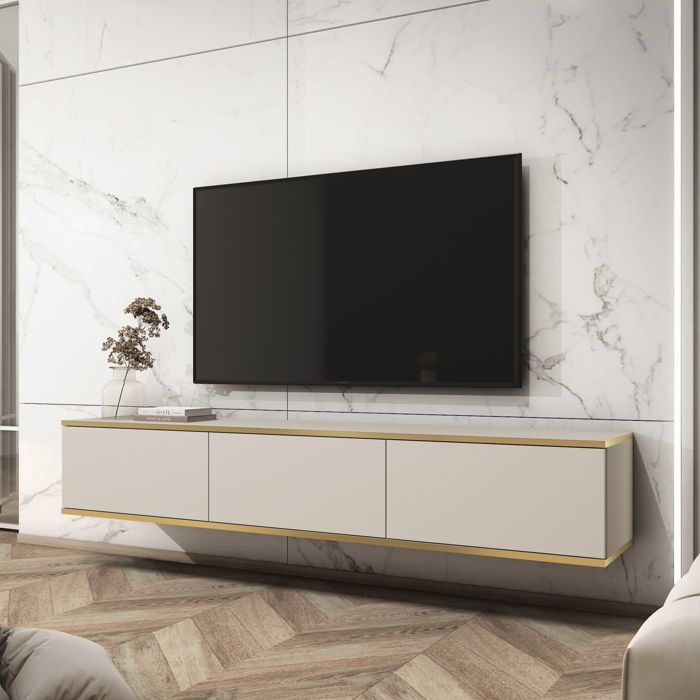 Banff TV175 – meuble TV façade beige lisse / chêne artisan largeur 175 cm hauteur 30 cm profondeur 32 cm Banff TV175 – meuble TV façade beige lisse / chêne artisan largeur 175 cm hauteur 30 cm profondeur 32 cm