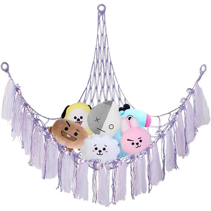 Hamac De Rangement Peluche 2 Pack Beige - Filet Jouets Macramé Suspendu Pour Chambre Enfant