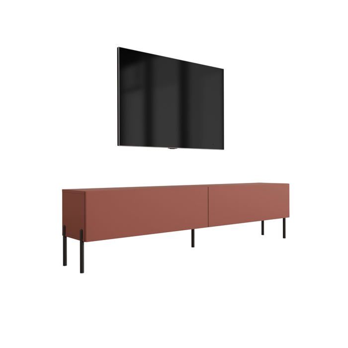 Meuble TV : Rouge Brique - 170 x 52 x 32 cm - Pieds Noirs