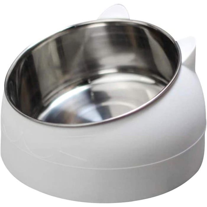 AIMOONSA Gamelle chat inox 200 ml inclinée 15° blanche antidérapante pour nourriture et eau
