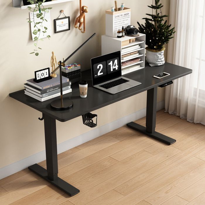 HOMAVO Bureau Assis Debout 60x120cm PLUS 70-119cm Fonction mémoire et anti-collision USB/TYPE-C Hauteur Réglable Noir
