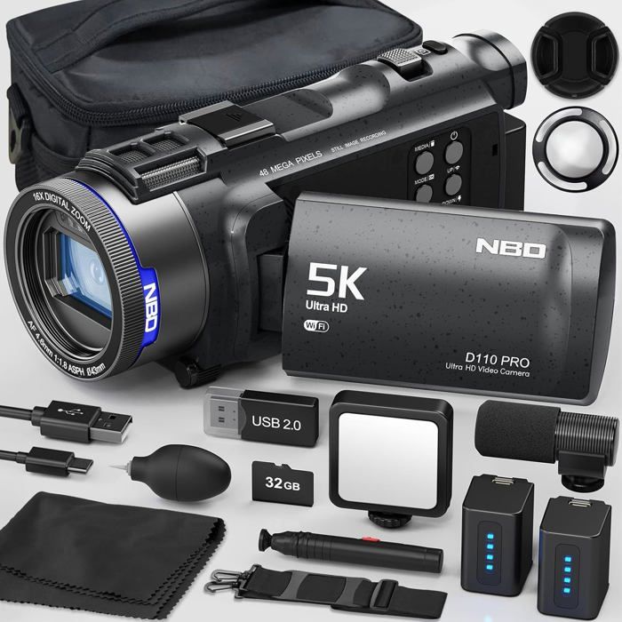 Caméscope 5K 48MP F1.8 WiFi - Écran Orientable 270° & Zoom 16x Caméra Vidéo