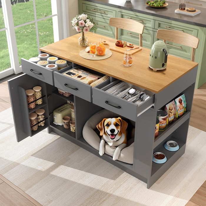 Buffet De Cuisine Îlot cuisine 3 tiroirs avec étagère à épices 120×60×90 cm gris Buffet De Cuisine Îlot cuisine 3 tiroirs avec étagère à épices 120×60×90 cm gris