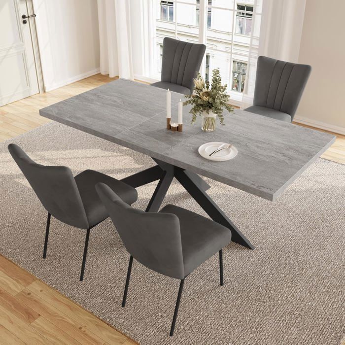 JIEXI Ensembles de salle à manger pour 4 à 6 personnes table à rallonges (table 130-170 cm + 4 chaises supplémentaires grises)