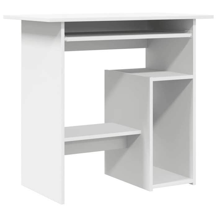 Bureau en bois dingénierie - CLARENCE - 80x45x74 cm - Blanc - Étagère ouverte - Plateau de clavier intégré