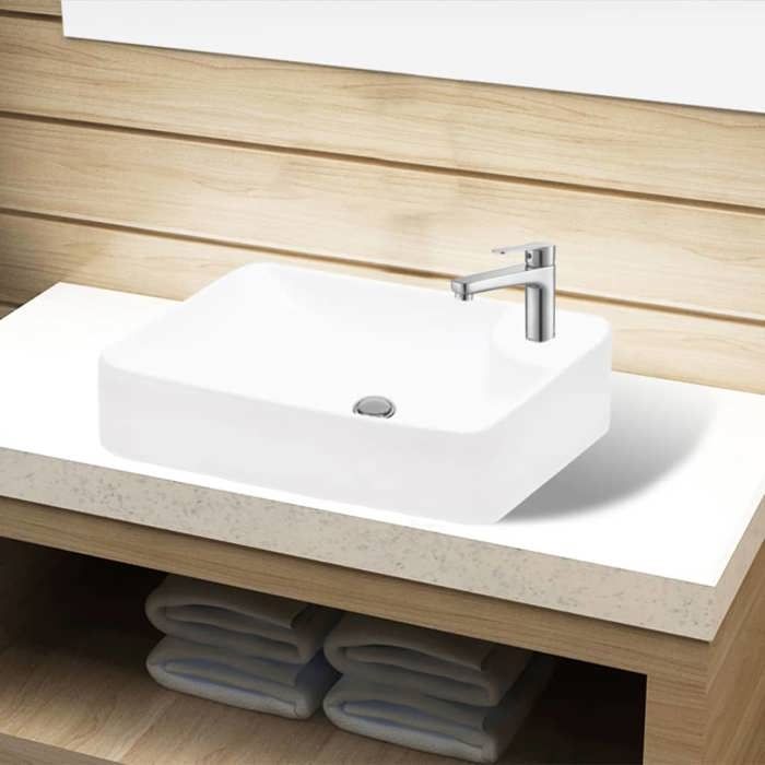 BURKE@ Blanc Lavabo à trou pour robinet céramique Blanc pour salle de bain 7.8 kg Haute qualité A272