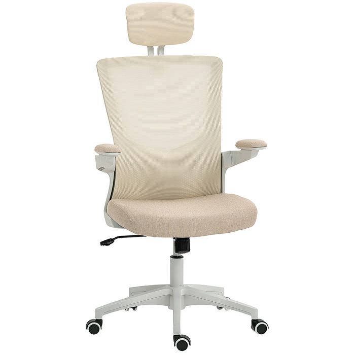 Chaise bureau ergonomique - HOMCOM - accoudoirs relevables soutien lombaire appui-tête - tissu en maille - 60x63x120cm - beige