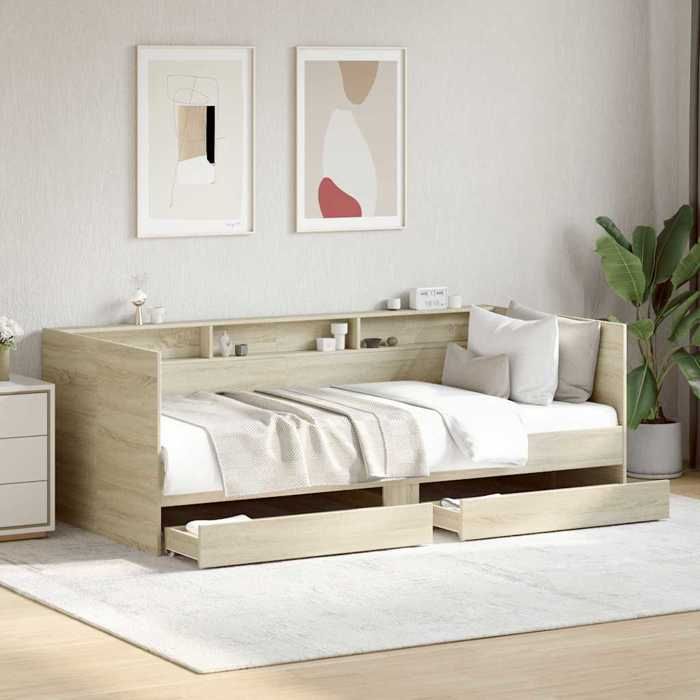 Brun Lit de jour avec tiroirs sans matelas chêne sonoma 90x190 cm - Lit chambre H13752