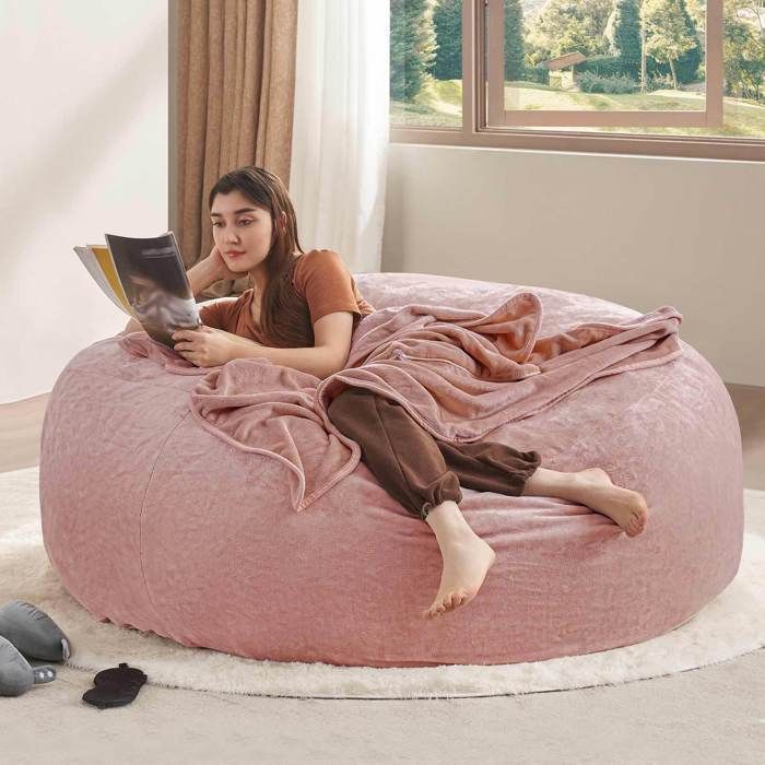 Pouf Géant Bean Bag Fauteuil 6FT (180cmx150x60)  Velours Confort Housse Amovible Salon Chambre Gaming-rose