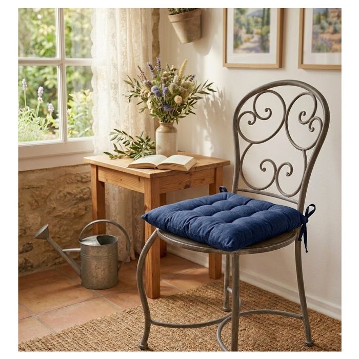 Galette de chaise piquee 38 x 38 cm Panama bleu marine Galette de chaise piquee 38 x 38 cm Panama bleu marine