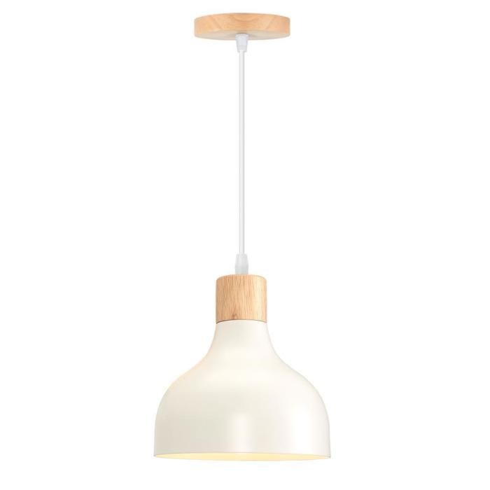 Suspension luminaire - SMOTOP - Lot de 2 - Ø15 cm - 2xE27 métal & bois scandinave rétro blanc