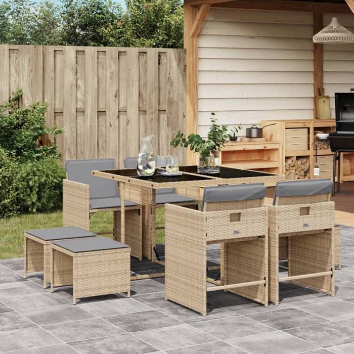 VIDAXL Ensemble Table avec chaises jardin et coussins - (9 pcs) - ANTI-UV - mélange beige 110x106x73 cm M6374
