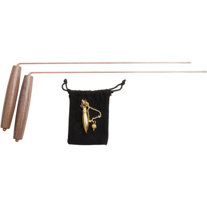 Baguettes de Sourcier en Cuivre - Lot de 2 Baguettes avec Manche en Bois pour un Rangement Pratique - pour la Recherche DEau DOr