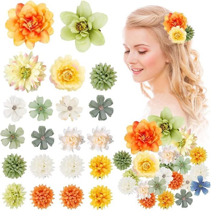 21 Pièces Hawaii Barrette Fleur Pince Cheveux Femme été Barettes Cheveux Fille Jaune Vert Pince Crocodile Cheveux Accessoires