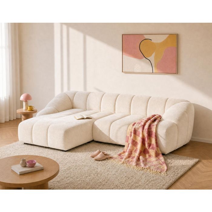 Ava - Canapé dangle réversible 4 places en velours texturé - Beige Ava - Canapé dangle réversible 4 places en velours texturé - Beige
