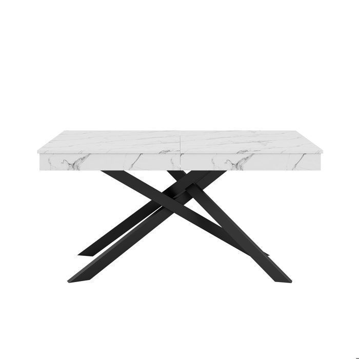 Table à rallonges pour 6 à 8 personnes rectangulaire plateau épais pieds en métal style épuré blanche 140/180 × 80 × 76 cm