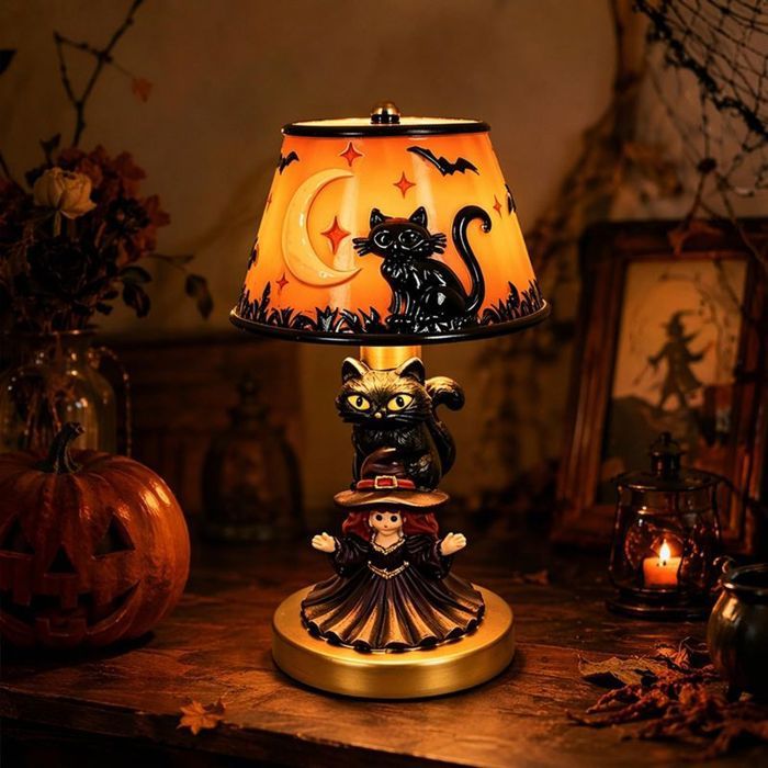 Lampe de Table Halloween Chat LED avec USB Lumière dAmbiance Décorative Chevet Chaleureuse pour Maison Chambre et Fête