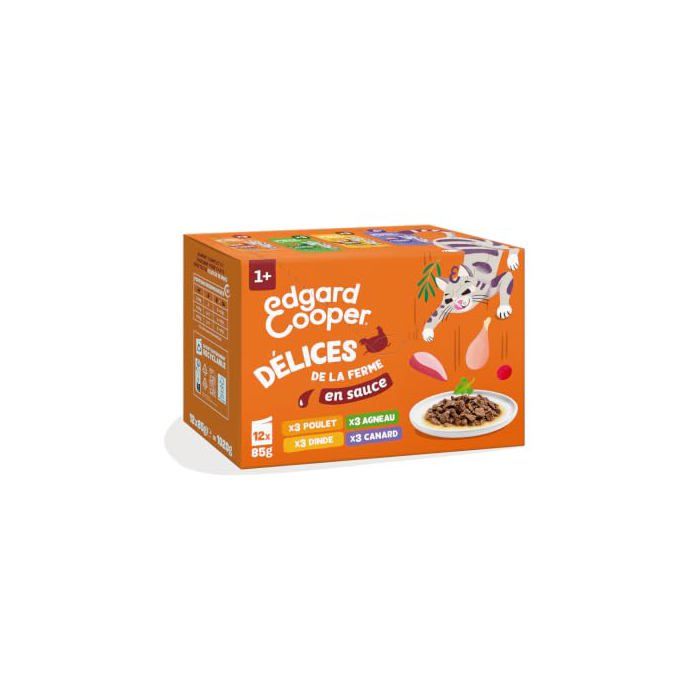Sachets nourriture humide pour chat - EDGARD ET COOPER - Délices de la ferme - 12x85g - sans céréales - sans sucres ajoutés