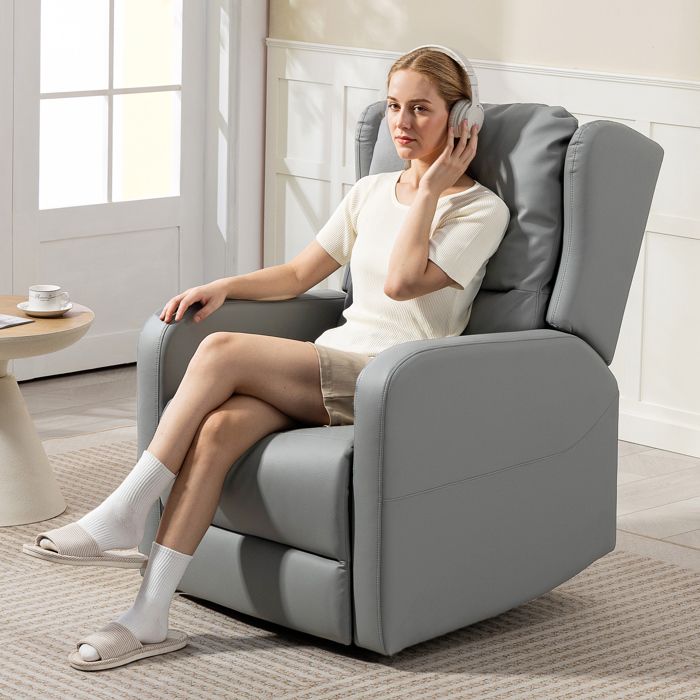 Fauteuil massant électrique avec repose-pieds dossier inclinable similicuir et cuir gris 89 x 77 x 107 cm