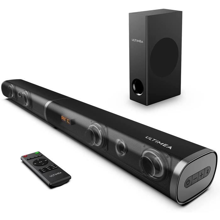Barre de Son TV ODINE IV Prend en Charge Bluetooth 5.0 USB HDMI Arc Optique 9 Modes EQ Son Surround 3D Haut-parleurs 2.0 canaux 100 W avec Caisson de Basses intégré AUX 