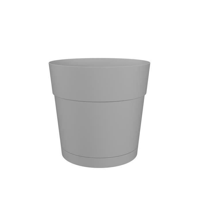 Pot à fleurs et plantes rond CAPRI LARGE - Plastique - Réservoir d'eau - diamètre 35 cm - Gris clair