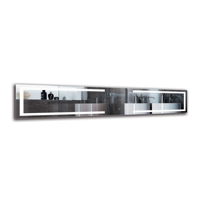 Miroir LED 200x40 cm Interrupteur tactile Miroir mural Miroir