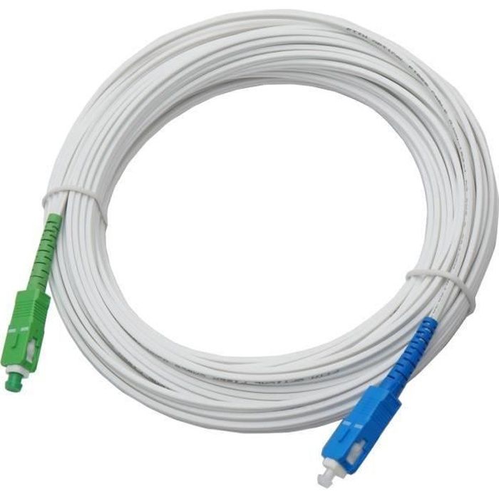 Câble à Fibre Optique (jarretière Optique) pour Freebox Free, Blanc/Vert 2Mètres