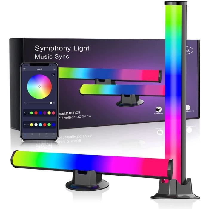 Smart LED Barre, 2pcs Smart Lampe RGB Lumineuse Intelligente avec Effets  D'éclairage et Musique, Multiples Synchronisation Audio Smart Flow Light  Bar