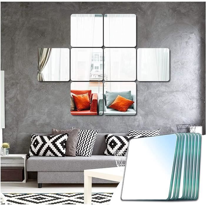 4 Miroirs Muraux Adhésifs 30x30 Cm - Incassables En Plexiglass, Flexibles - Pour Salle De Bain, Chambre, Porte - 3