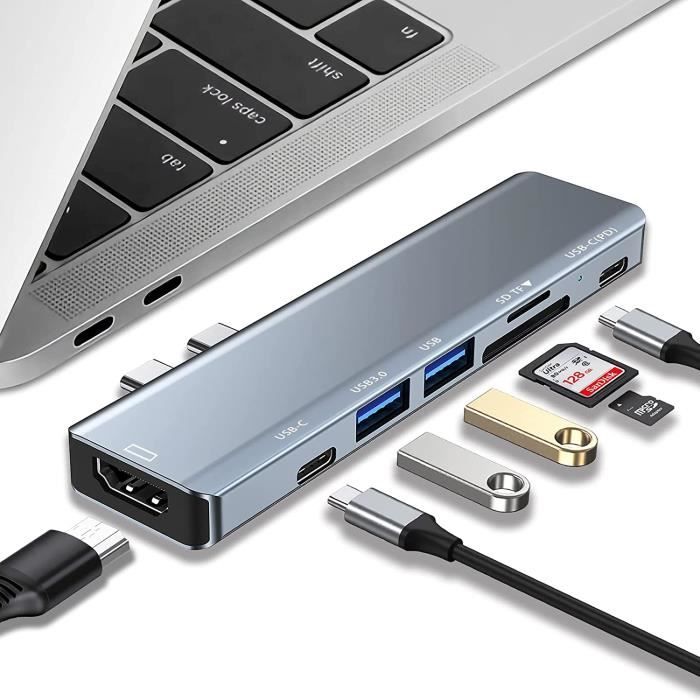 Hub USB C pour MacBook Air Pro M1, Adaptateur USB C Mac Dongle avec HDMI  4K, USB 3.0, Carte SD-TF, Port USB C (100 W PD), Thun[562] - Cdiscount  Informatique
