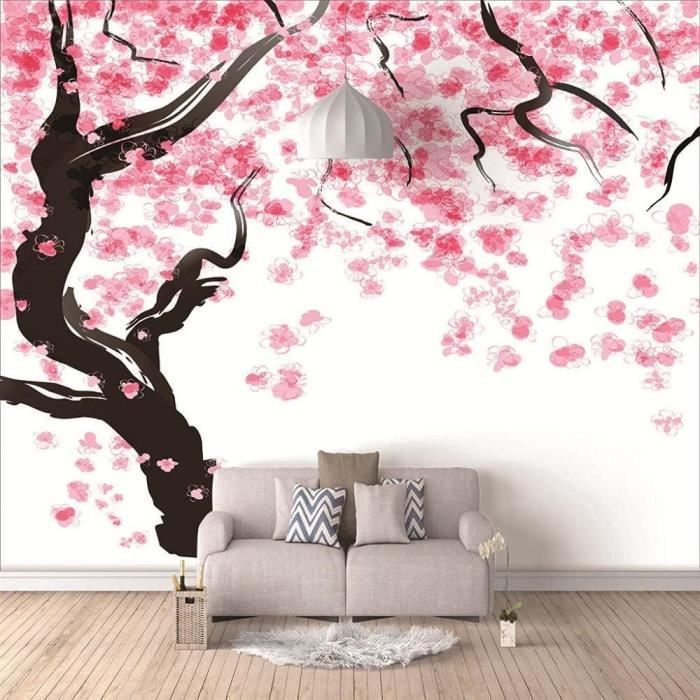 Papier Peint Autocollant 3D – Fleurs Roses (270NA) – Amovible, Pour Mur Salon/créatif