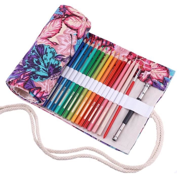 Trousse à stylo,Sac à crayons enroulable en toile avec 12 24 36 48 72