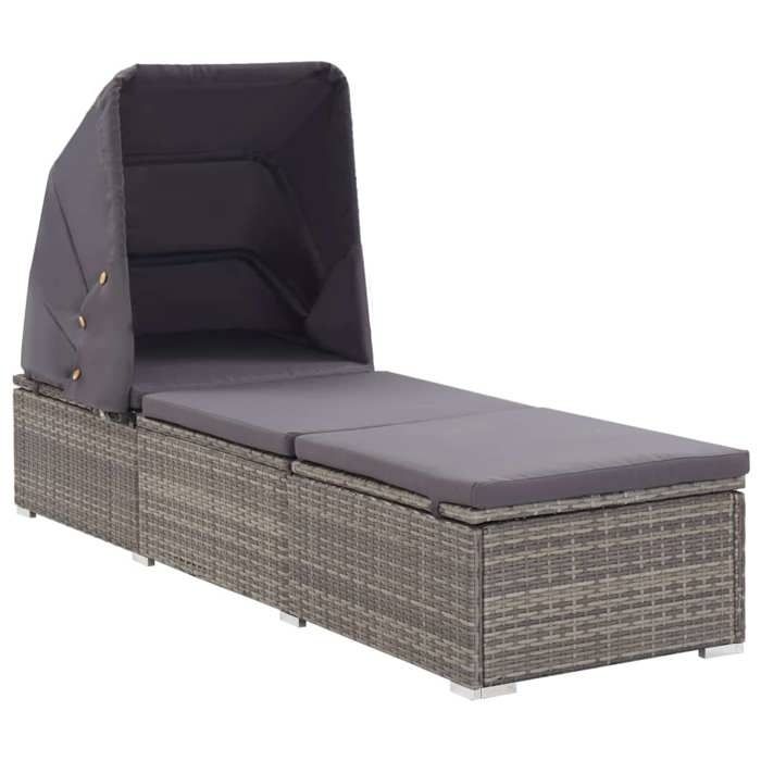 Transat chaise longue bain de soleil lit de jardin terrasse meuble d exterieur avec auvent et coussin resine tressee gri Transat chaise longue bain de soleil lit de jardin terrasse meuble d exterieur avec auvent et coussin resine tressee gri