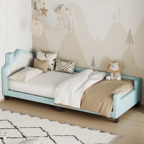 lit rembourré 90x200cm, lit d'enfant pu canapé - lit en cuir pour enfants, lit familial pour les garçons et les filles dans, blue