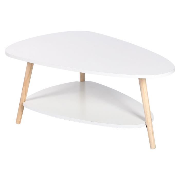 Table basse ovale - Vendeur Pro - Blanc laqué mat - Bois massif - Style scandinave moderne