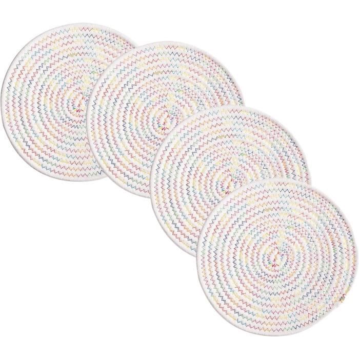 Plateau Dessous De Plat Dessous De Plat Coton Tressé - Lot De 4 Ronds 18cm - Porte Casseroles Isotherme Noir/Blanc/Gris Protection Table Anti-chaleur