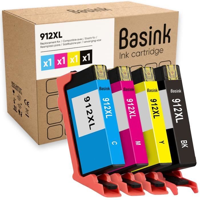 Basink Cartouche d'encre Compatible avec HP 912XL Pack 4 pour