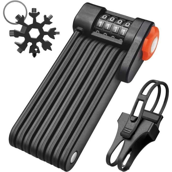 Antivol Vélo Pliable OGoDeal - Cadenas à Combinaison 4 Chiffres - 85cm Acier Trempé - Avec Support De Fixation