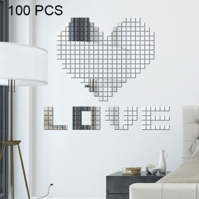 Objet De Decoration Murale 100 Pieces Carre Cristal Mosaique Miroir Acrylique Stereo Stickers Muraux Creative Background Maison Achat Vente Objet Decoration Murale Cdiscount