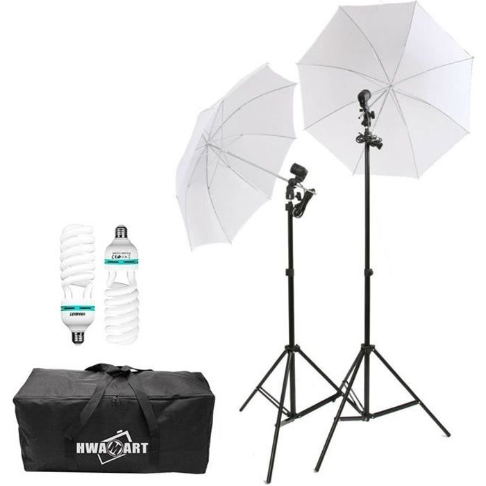 Photo Studio Kit Eclairage Parapluie avec 150W 5500K Ampoule, Support de Lumière, Douille d'Ampoule E27, Parapluie, Sac Trépieds