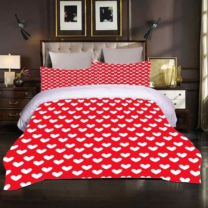 HEARTS Parure de lit 200x220 cm avec deux taies d'oreiller 50x70 cm et un  drap housse rouge