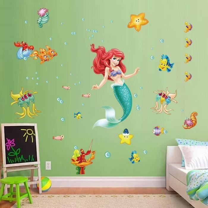Decalmile Stickers Muraux La Petite Sirene Ariel Autocollant Decoratifs Princesse Sous Marine Decoration Murale Chambre Bebe Fi 84 Cdiscount Maison