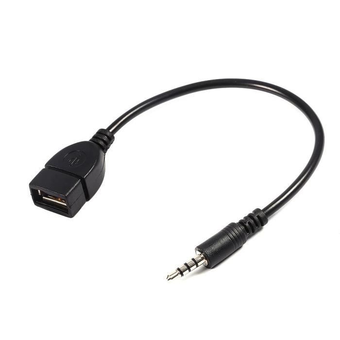 Câble adaptateur - ABI - 3.5mm Male Audio AUX vers USB 2.0 - Longueur 20cm - Couleur Noir - Neuf