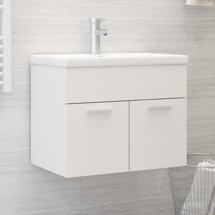 Chez Barry® 84199 Meuble lavabo - vasque, MEUBLE DE SALLE DE BAIN, WC, TOILETTE, Blanc 60x38,5x46 cm Aggloméré Haute qualité
