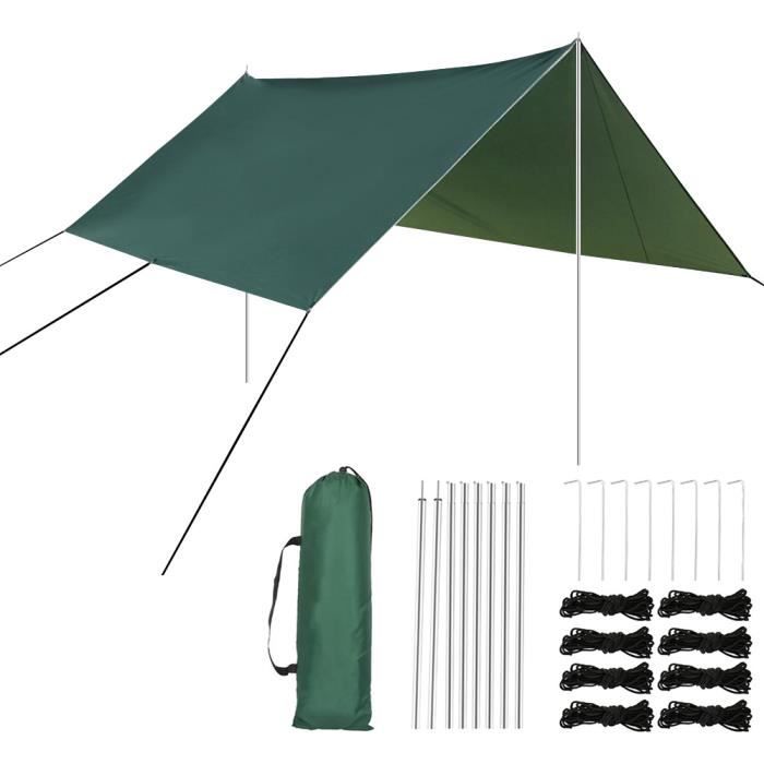 Bche Camping Abris Anti-Pluie 3X4M Tarpe De Survie Bushcraft Materiel Pu 2000 Lger Portable Anti