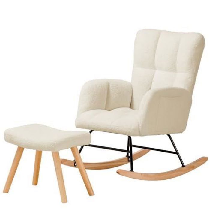 Fauteuil à Bascule Fauteuil de Relaxation avec accoudoirs en Peluche avec Repose-Pieds Beige