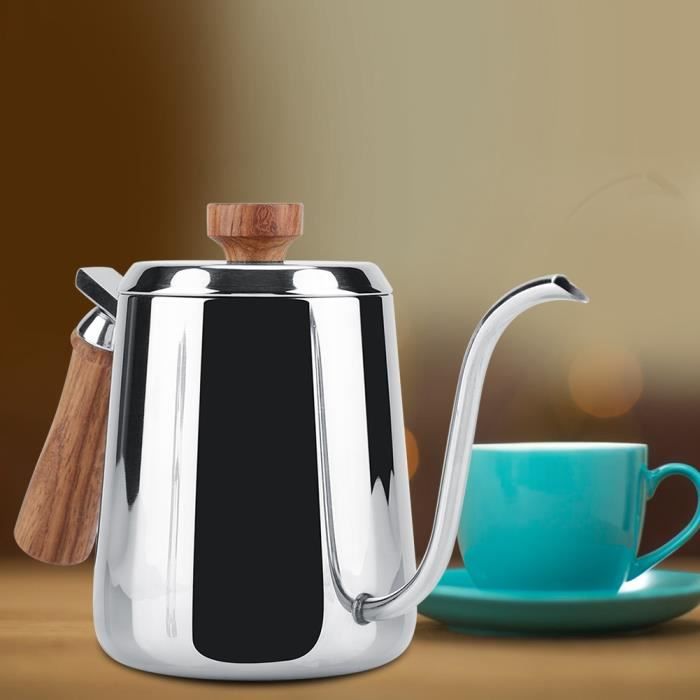 Bouilloire Inox 1L Avec Thermomètre - Bec Col De Cygne Et Poignée Bois - Navaris